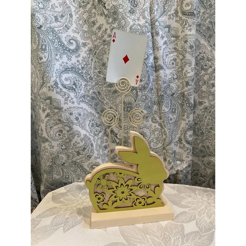 Green Laser Cut Bunny-Shaped‎ Wooden Wire Photo Holder